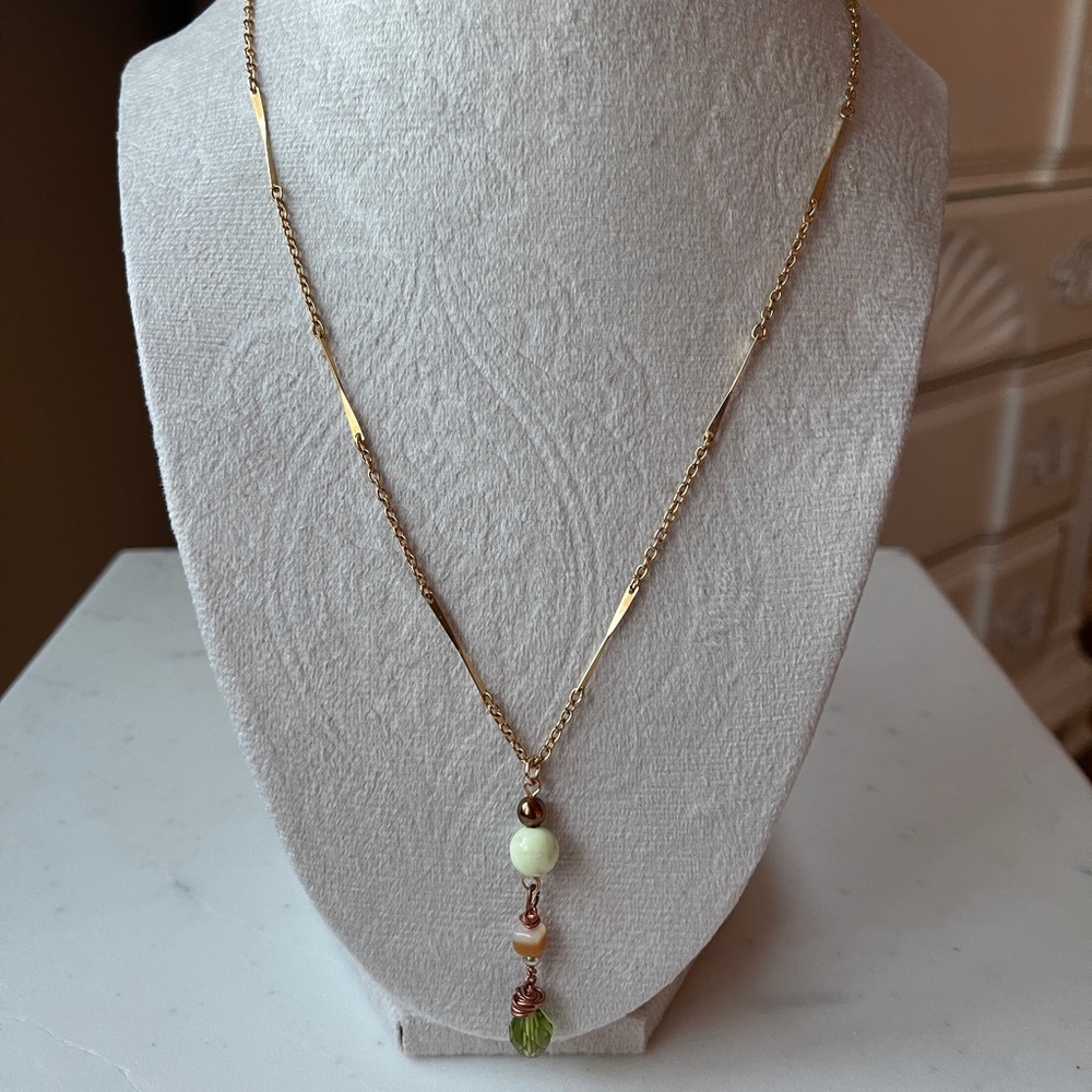Gold and Green Beaded Necklace